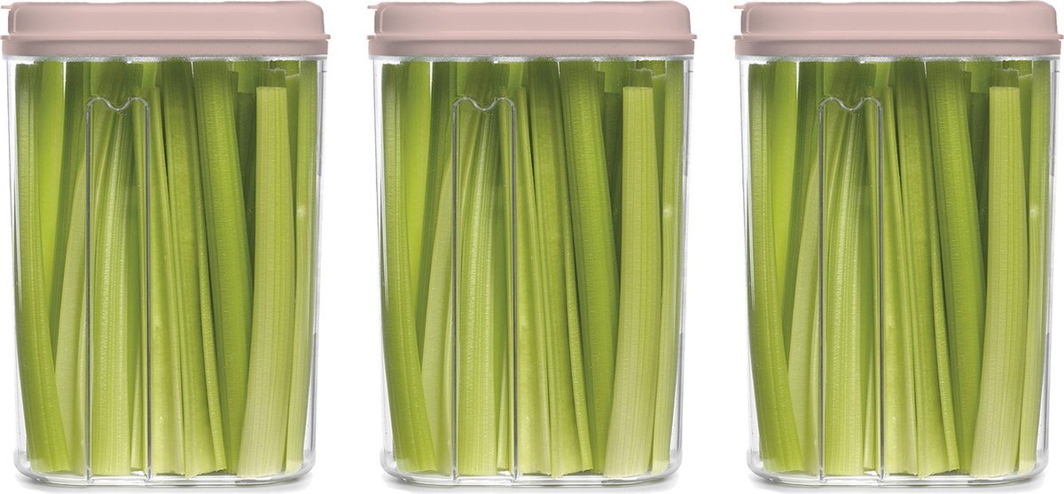 Plasticforte Voedselcontainer strooibus - 3x - lichtroze - 1500 ml - kunststof - voorraadpotten