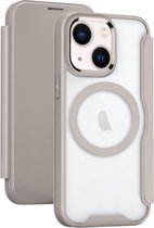 Portemonnee Hoesje Geschikt voor Apple iPhone 15 | Compatibel met MagSafe | Wallet Book Case met Magneet | Beschermhoes met Pasjeshouder | Khaki