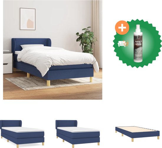 vidaXL Boxspring met matras stof blauw 90x200 cm - Bed - Inclusief Reiniger