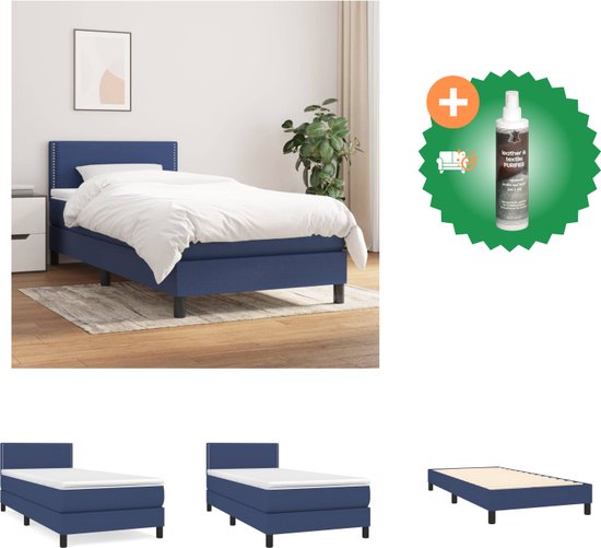 vidaXL Boxspring met matras stof blauw 90x200 cm - Bed - Inclusief Reiniger