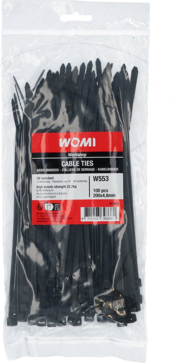 Womi Kabelbinders 200x4.8mm zwart 100 stuks