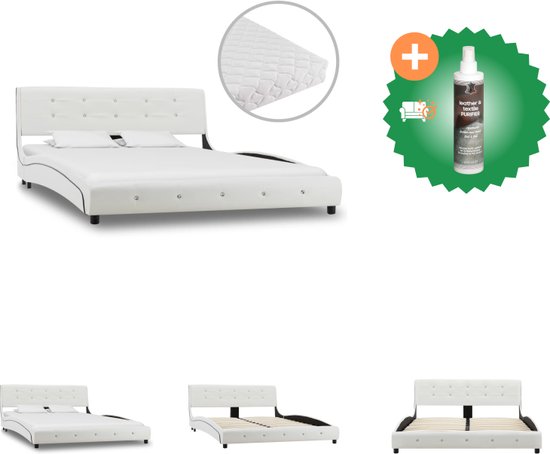 vidaXL Bed met matras kunstleer wit 140x200 cm - Bed - Inclusief Reiniger