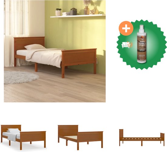 vidaXL Bedframe massief grenenhout honingbruin 100x200 cm - Bed - Inclusief Houtreiniger en verfrisser