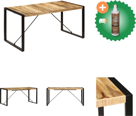 vidaXL Table à manger 160x80x75 cm Bois de manguier massif - Table - Comprend un nettoyant et un rafraîchisseur pour bois