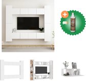 vidaXL 8-delige Tv-meubelset spaanplaat wit - Kast - Inclusief Houtreiniger en verfrisser