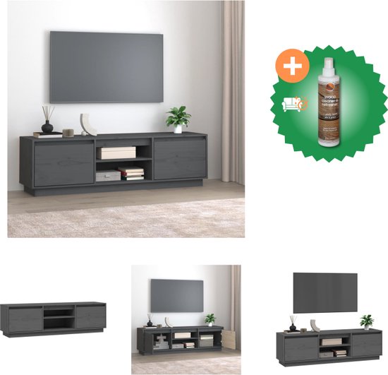 vidaXL Tv-meubel 140x35x40 cm massief grenenhout grijs - Kast - Inclusief Houtreiniger en verfrisser