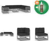 vidaXL 10 delige Loungeset met kussens massief grenenhout grijs Tuinset Inclusief Houtreiniger en verfrisser