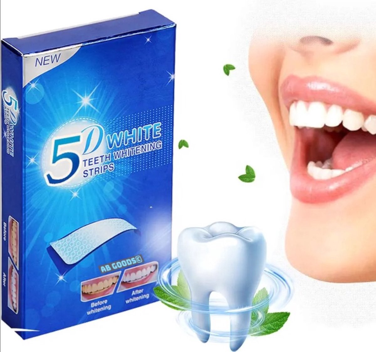 AB Goods© Tandenbleekset - Tanden bleken - Whitening strips - Tandenblekers - Tandenbleken - Tanden bleekstrips - Teeth whitening strips - Tandenbleek set