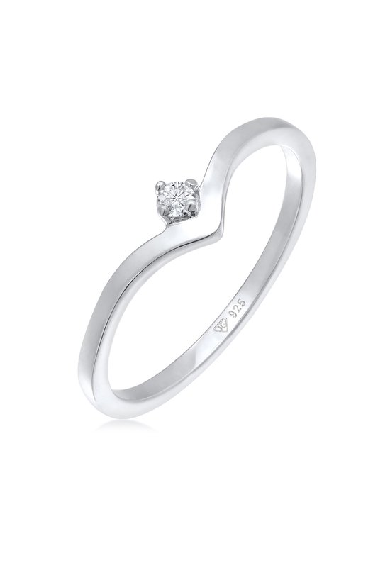 Elli PREMIUM Dames Ring Dames V-vorm Stapel met Diamant (0,035 ct.) in 925 Sterling Zilver