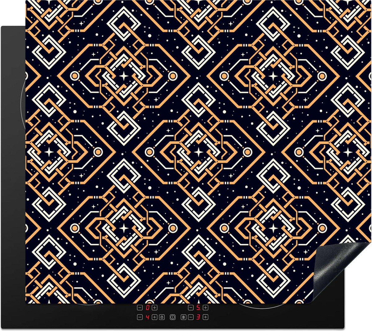 KitchenYeah® Inductie beschermer 60x52 cm - Patroon - Lijn - Oranje - Jaren 20 - Kookplaataccessoires - Afdekplaat voor kookplaat - Inductiebeschermer - Inductiemat - Inductieplaat mat