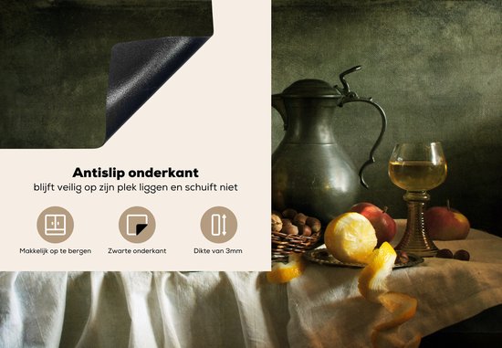 KitchenYeah® Inductie beschermer 75x52 cm - Rustiek - Kaas - Theekan - Fruit - Stilleven - Kookplaataccessoires - Afdekplaat voor kookplaat - Inductiebeschermer - Inductiemat - Inductieplaat mat