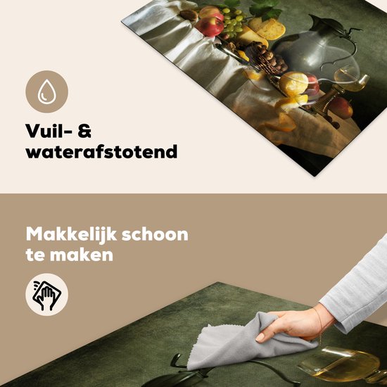 KitchenYeah® Inductie beschermer 75x52 cm - Rustiek - Kaas - Theekan - Fruit - Stilleven - Kookplaataccessoires - Afdekplaat voor kookplaat - Inductiebeschermer - Inductiemat - Inductieplaat mat