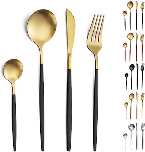 athena goud, bestekset 24-delig beige handvat, doos met venster, casa