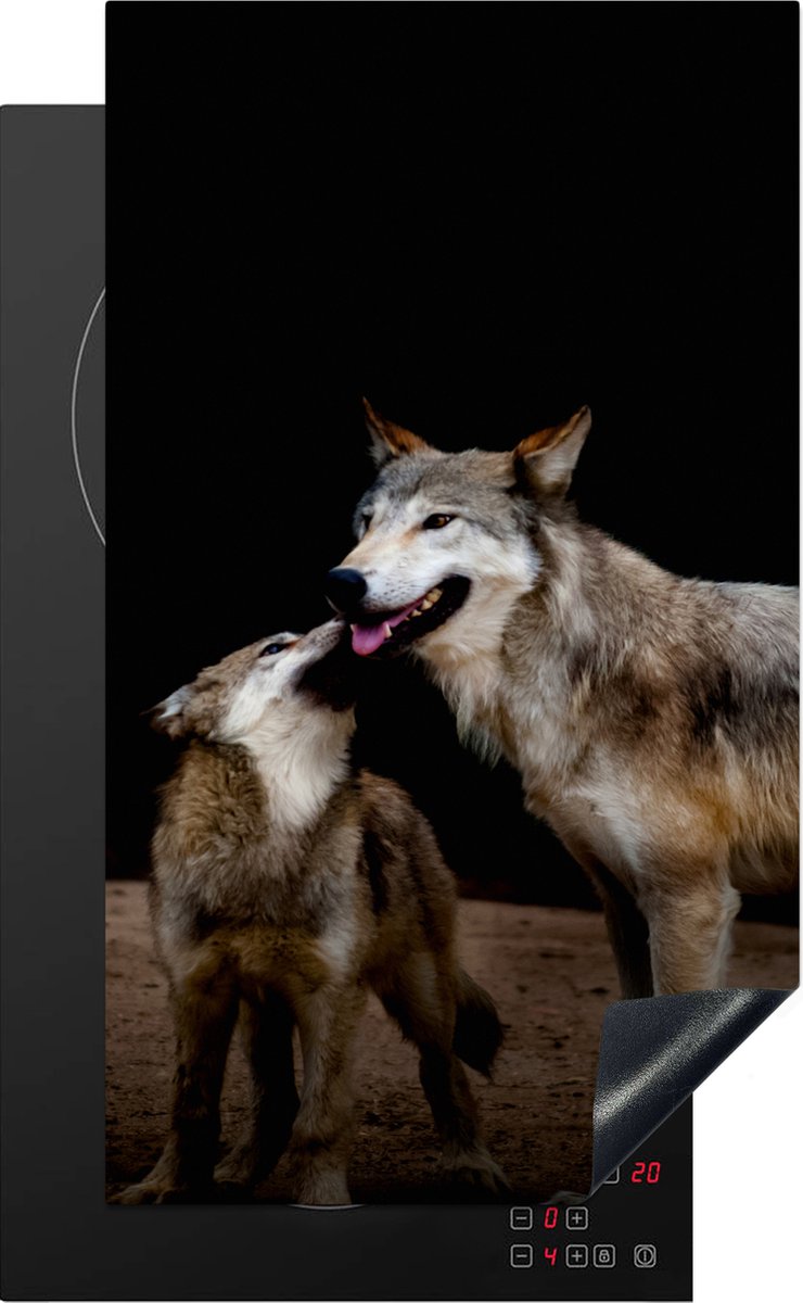 KitchenYeah® Inductie beschermer 30x52 cm - Moeder wolf met pup - Kookplaataccessoires - Afdekplaat voor kookplaat - Inductiebeschermer - Inductiemat - Inductieplaat mat