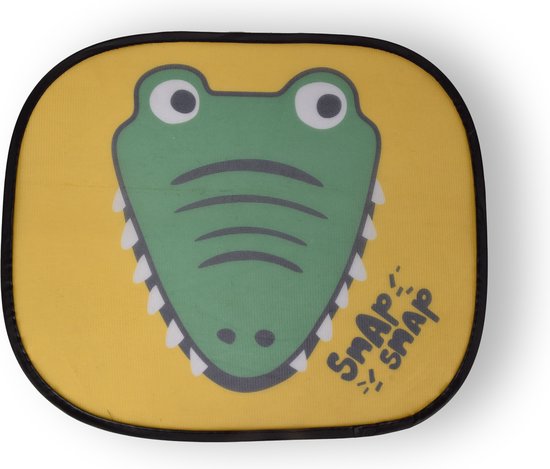 Zonnescherm Auto Kinderen - Universeel - Set van 2 - Geel/Groen Crocodile Face - 44cm x 38cm - Polyester - Inclusief 4 Zuignappen van DING. — afbeelding 4