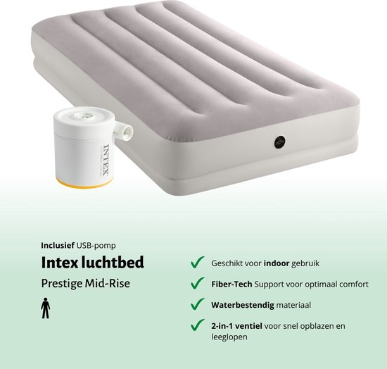 Intex Luchtbed - 1-Persoons - 99 x 191 x 30 cm - Grijs - Inclusief pomp - Reparatieset van Intex — afbeelding 3