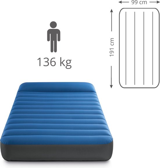 Intex Luchtbed - 1-Persoons - 99 x 191 x 22 cm - Blauw - Inclusief pomp - Reparatieset van Intex — afbeelding 4