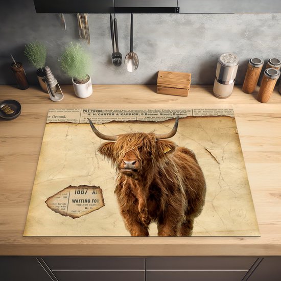 KitchenYeah® Inductie beschermer 77x59 cm - Hooglander - Vintage - Krant - Kookplaataccessoires - Afdekplaat voor kookplaat - Inductiebeschermer - Inductiemat - Inductieplaat mat