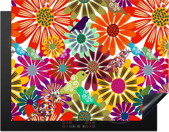 KitchenYeah® Inductie beschermer 77x59 cm - Regenboog - Bloemen - Patronen - Hippie - Kookplaataccessoires - Afdekplaat voor kookplaat - Inductiebeschermer - Inductiemat - Inductieplaat mat