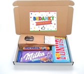 Brievenbus pakketje cadeau - Bedankt voor je inzet - bedankt cadeautje- Tony Chocolonely melk - Milka chocolade - Mentos Fanta - drop - Cadeau