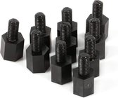 Set van 100 zwarte nylon zeskantige afstandhouders M3, mannelijk en vrouwelijk, gevarieerde lengtes van 6 mm
