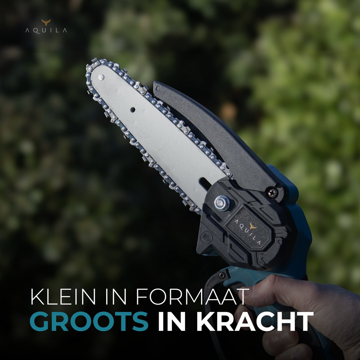 SHALL 21 Volt draagbare mini kettingzaag, borstelloze motor, 4 kettingen, takken snijden, tuinieren, beste keuze voor man, vader, hout doe het zelf liefhebbers, EU stekker