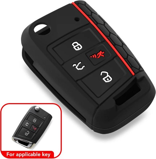 Siliconen Remote Cover Key Case key cover Zwart/Rood voor Volkswagen VW Polo Golf 7 Tiguan Skoda Octavia Kodiaq Karoq Seat Ateca Leon Ibiza Sport Rood/Zwart bescherming sleutel