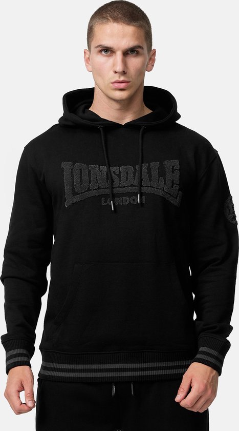 Lonsdale Hoodie Kneep Kapuzensweatshirt normale Passform Black/Grey-3XL