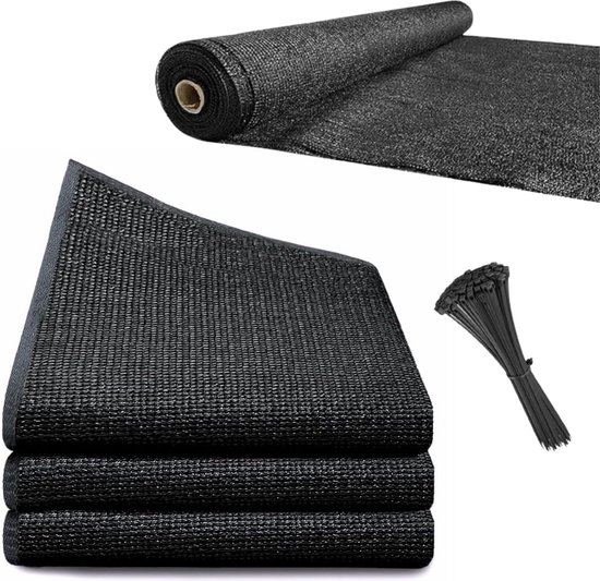 WOLTU Hekscherm, 1,8 x 6 m, 150 g/m², HDPE, tennisscherm, schaduwnet, inkijkbescherming, windscherm, stofbescherming, zonwering, weefsel, net met kabelbinders, antraciet