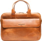 NEGOTIA Alpha - Sacoche en cuir pour ordinateur portable hommes et femmes 15,6 pouces - Mallette - Sac de travail - Sacoche - 100% cuir de luxe - Marron