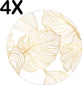 BWK Stevige Ronde Placemat - Wit met Gouden Palm Bladeren - Set van 4 Placemats - 40x40 cm - 1 mm dik Polystyreen - Afneembaar