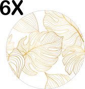BWK Stevige Ronde Placemat - Wit met Gouden Palm Bladeren - Set van 6 Placemats - 40x40 cm - 1 mm dik Polystyreen - Afneembaar