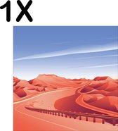 BWK Textiele Placemat - Weg Door de Woestijn - Getekend - Set van 1 Placemats - 40x40 cm - Polyester Stof - Afneembaar