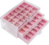 Sieradendoosje van acryl, ringopbergorganizer voor oorbellen, ringsieradenorganizer, roze