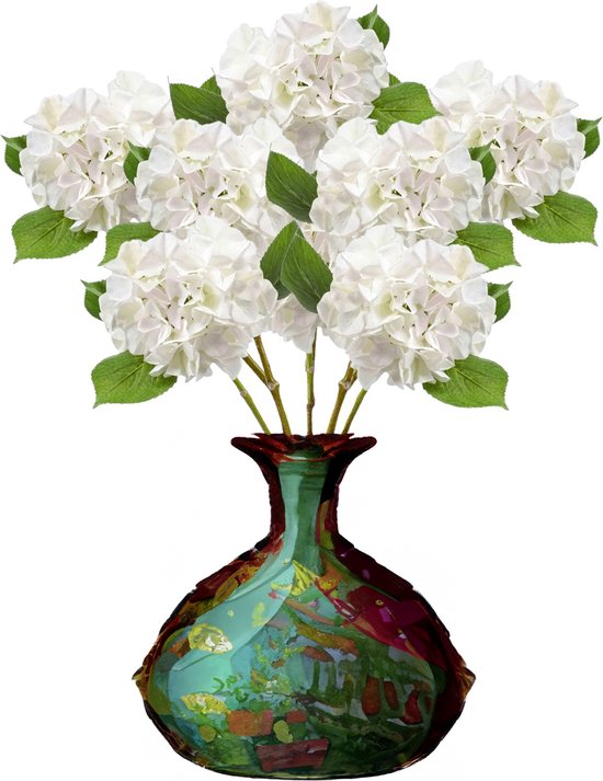 Emerald Kunstbloem hortensia tak - 8x - Challenge - 47 cm - wit - kunst zijdebloem - Hydrangea