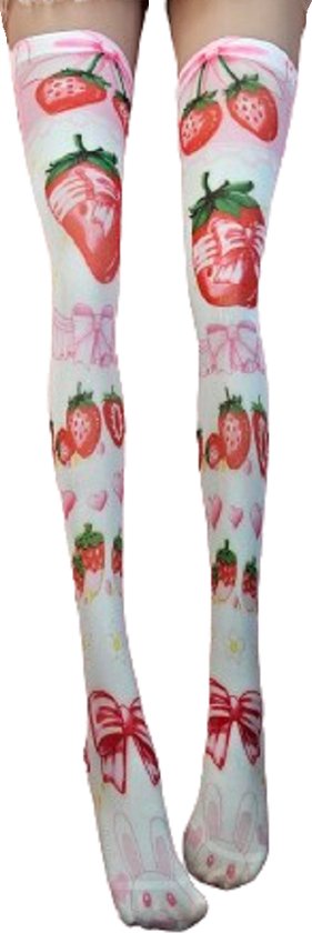 BamBella® - Hoge kousen hoge schattige panty sokken dames - hoge sokken Print aardbei