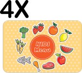BWK Flexibele Placemat - Kids Menu met Groente Fruit en Vlees - Set van 4 Placemats - 45x30 cm - PVC Doek - Afneembaar