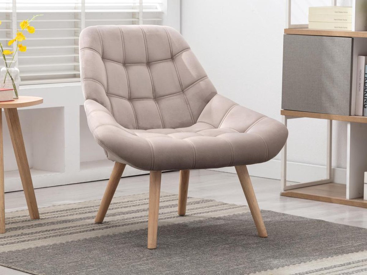 Vente-unique Fauteuil van beige fluweel - LUOSTO