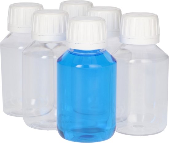 Foto: 6x 100 ml pharma pet fles met garantiedop plastic flesjes navulbaar voor vloeistoffen voeding cosmetische farmaceutische producten pet kunststof voedselveilig duurzaam transparant wit set van 6 stuks