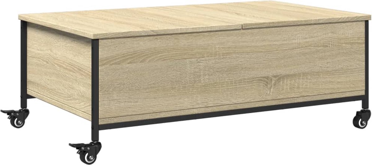 vidaXL Salontafel - met wielen - 91x55x34 - cm - bewerkt hout - sonoma - eiken sonoma eiken