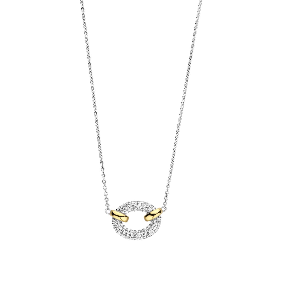 TI SENTO Dames Ketting - 925 zilver - Zirkonia met geel verguld - Maat 42 - 34026ZY