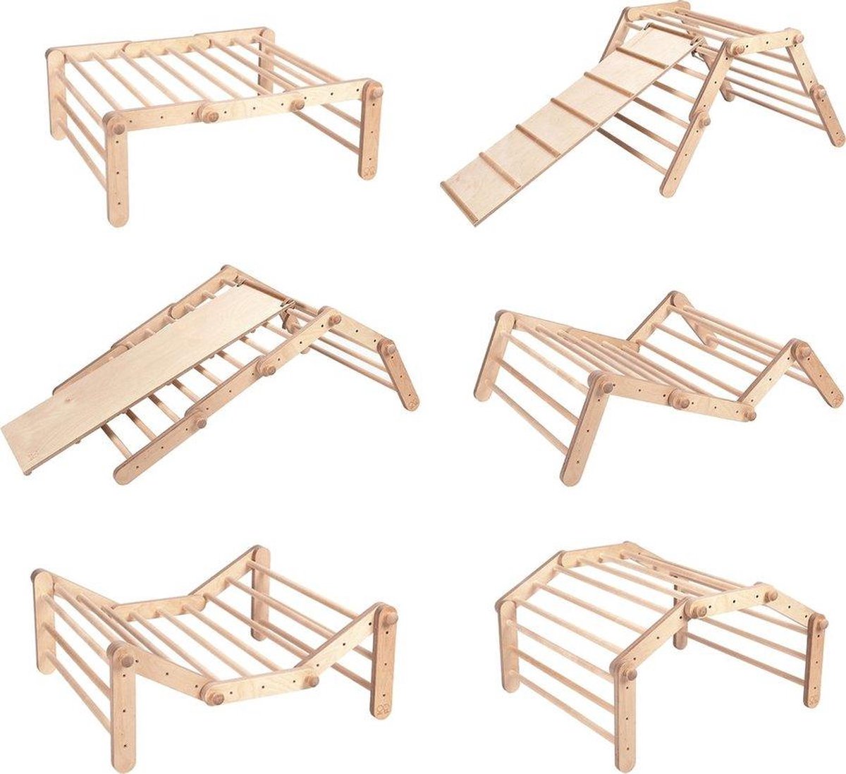 Ette Tete Mopitri - Houten Pikler klimrek met glijbaan - 4 segmenten - Verstelbaar - Open Ended play - Montessori - Klimtoren - Inklapbaar - Duurzaam — afbeelding 9