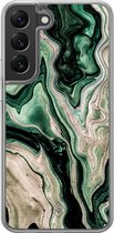 Casimoda® hoesje - Geschikt voor Samsung Galaxy S22 - Groen marmer / Marble - 2-in-1 case - Schokbestendig - Marble design - Verhoogde randen - Groen, Transparant