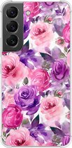 Casimoda® hoesje - Geschikt voor Samsung Galaxy S22 - Rosy Blooms - Shockproof case - Extra sterk - TPU/polycarbonaat - Paars, Transparant