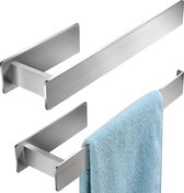 Handdoekrail zonder boren - handdoekrail om te lijmen, geborsteld roestvrij staal, badhanddoekhouder, 2-delige set voor badkamer, slaapkamer, keuken