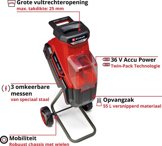 Einhell Accu Meshakselaar REDAXXO 36/25 Li Solo - Power X-Change - 36 V/Li-Ion - Max. takdikte: Ø25 mm - 90 dB - 3 omkeerbare messen van speciaal staal - Incl. praktische aanduwstok - Excl. accu en lader van Einhell — afbeelding 3