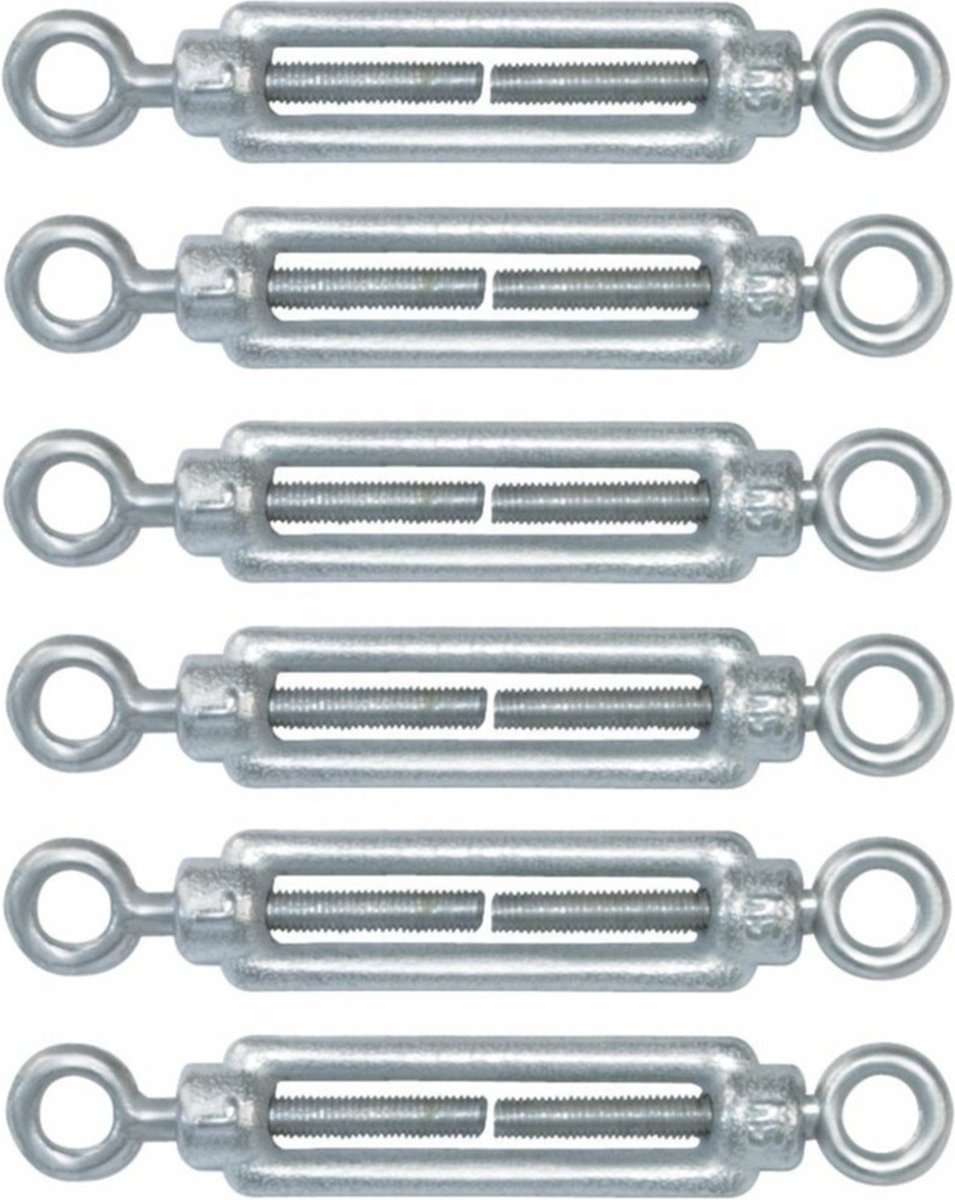 AMIG Spanschroeven/draadspanner met oog/oog - 6x - 11cm - verzinkt staal - 200kg - M8 schroefdraad