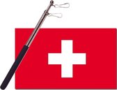 Landen vlag Zwitserland - 90 x 150 cm - met compacte draagbare telescoop vlaggenstok - zwaaivlaggen