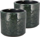 Pot de fleurs DK Design modèle Green Glaze - 2x - vert - D12 x H13 cm - brillant