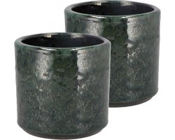 DK Design Bloempot model Green Glaze - 2x - groen - D12 x H13 cm - glanzend